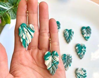 Polymer Clay Leaf Earrings, Statement Jewellery, Nature Lover Earrings, Foliage Earrings, Leaves Earrings, Green Leaf Earrings, Monstera