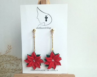 Red Poinsettia Earrings, Holiday Earrings, Christmas Earrings  Polymer Clay Earrings, Personalized Gifts ,Gifts for Her, Poinsettia Earrings