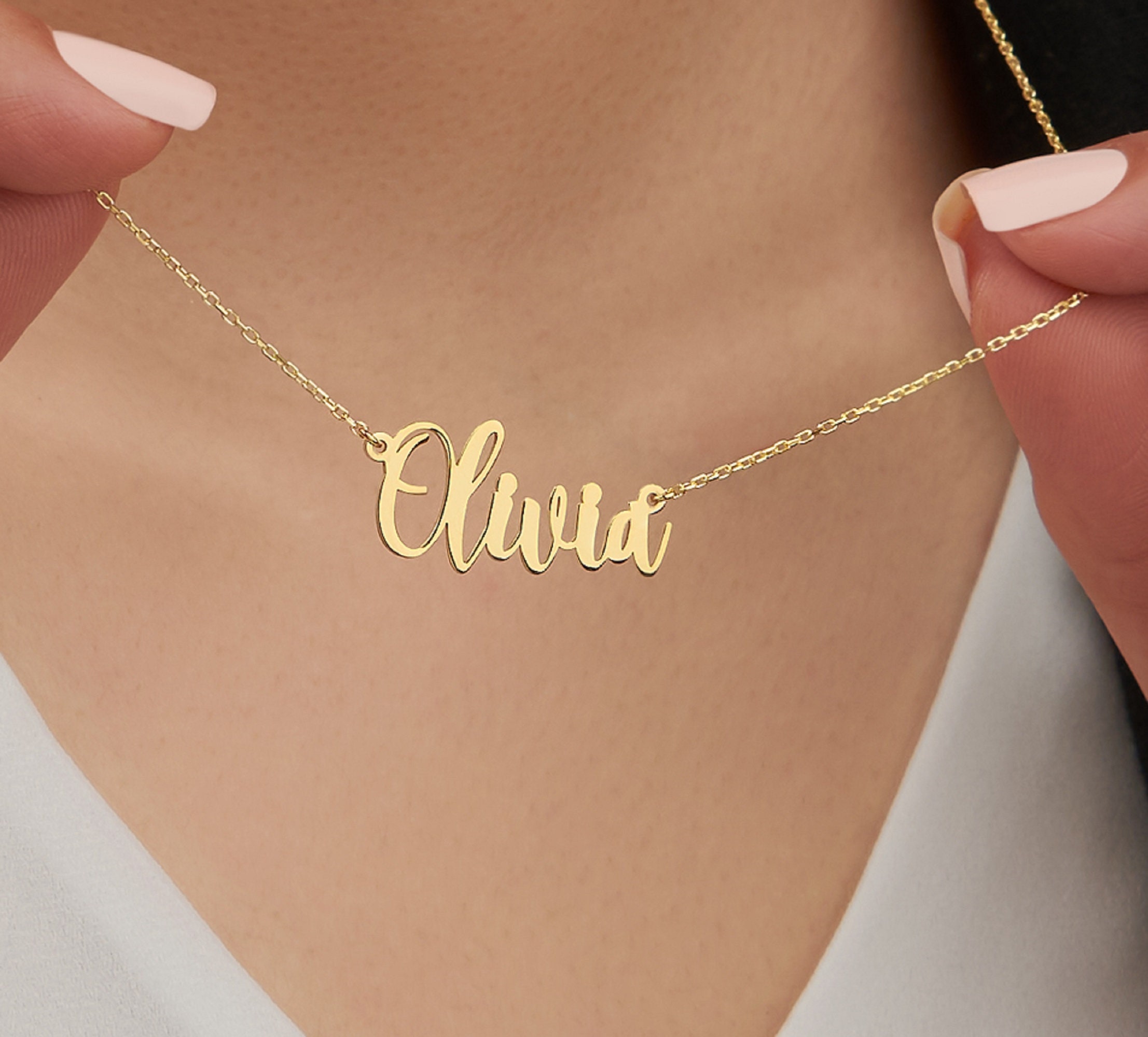 Custom Name Necklacecursive Name Silver Necklace Silver Etsy