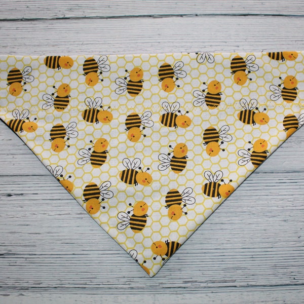 Whimsical Bumblebees Dog Bandana, Over the Collar, Collar slips through, No Tie Bandana, Dog Bandana, Pet Bandana, Dog Neck Scarf