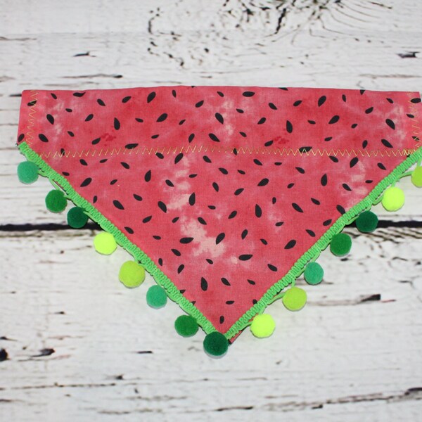 Watermelon Fringe Dog Bandana, Over the Collar, Collar slips through, No Tie Bandana, Pet Neck Scarf, No Tie Pet Bandana