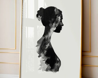 Abstract Silhouette Art Print, Digital Download, Printable Wall Art, Minimal Female Bust Poster, A4, A3, A2, A1, 5x7, 12x16, 18x24, 24x32