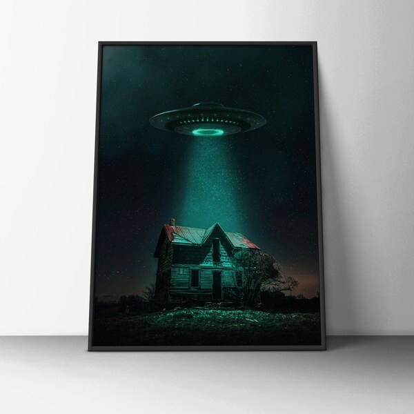 Alien UFO Print, Alien Wall Art for Sci-Fi Fans, Conspiracy Theory Poster, Spooky Decor, Space Print, For Gaming Room, Area 51 Art, Horror