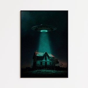 Alien UFO Print, Alien Wall Art for Sci-Fi Fans, Conspiracy Theory Poster, Spooky Decor, Space Print, For Gaming Room, Area 51 Art, Horror