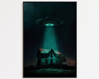 Alien UFO Print, Alien Wall Art for Sci-Fi Fans, Conspiracy Theory Poster, Spooky Decor, Space Print, For Gaming Room, Area 51 Art, Horror