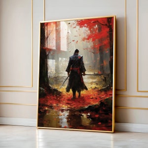 Autumn Samurai Art Print, Japanese Forest Wall Art, Gift for Japan Lovers, Anime Lovers Posters, Digital Download Printable