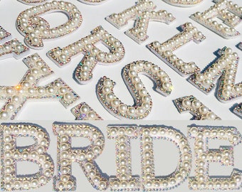 Iron-On Patch Letters Pearl AB Iridescent Rhinestone Diamond Patches, Height 4.6cm Self Adhesive Pre-Fabric Glued