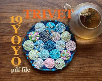 YOYO trivet Digital PDF FILE sewing pattern, pot hot holder,