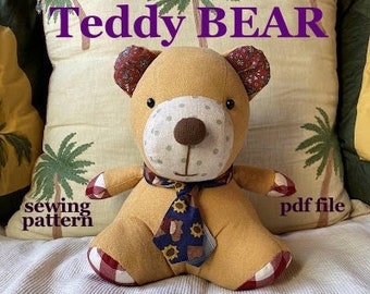 Teddy Bear stuffed animal, DIGITAL PDF FILE sewing pattern, down road pdf file, stuffing doll