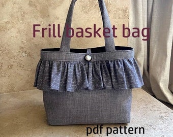 frill tote bag sewing pattern DIGITAL PDF FILE for beginners,