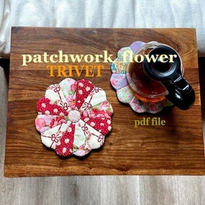 Downloadable PDF sewing pattern, patchwork flower trivet,  coaster pattern, Dresden plate quilt top