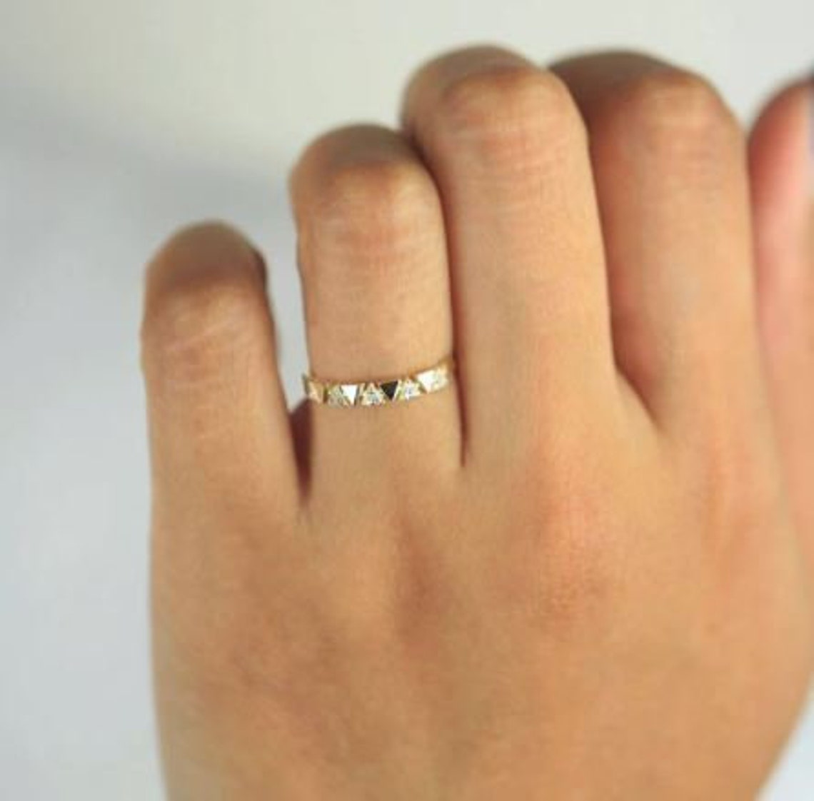 Diamond Wedding Band Alternating Triangle Diamond Wedding Etsy