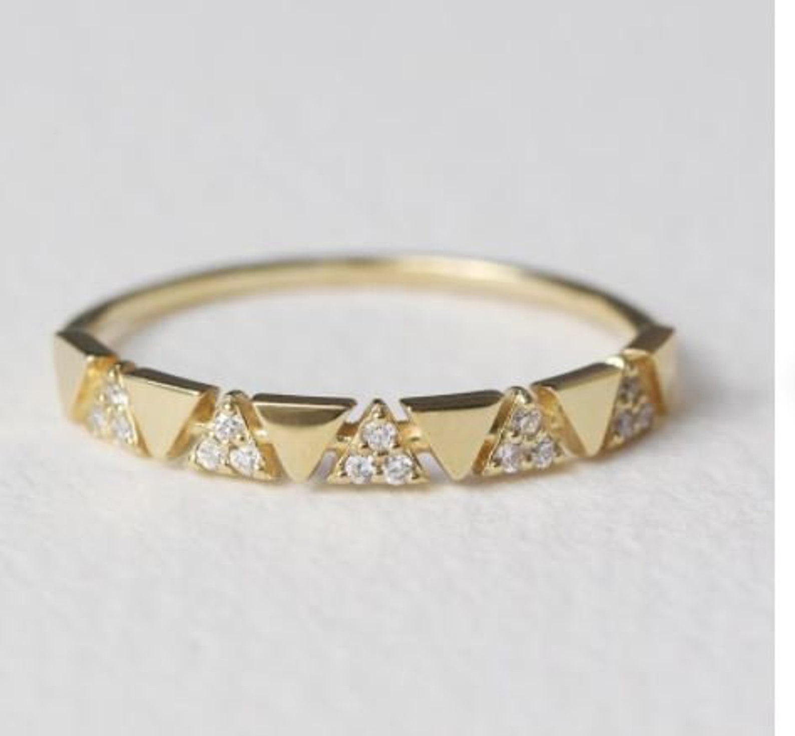 Diamond Wedding Band Alternating Triangle Diamond Wedding Etsy