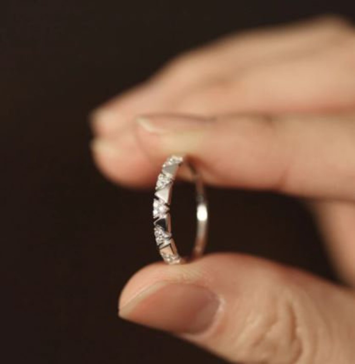 Diamond Wedding Band Alternating Triangle Diamond Wedding Etsy