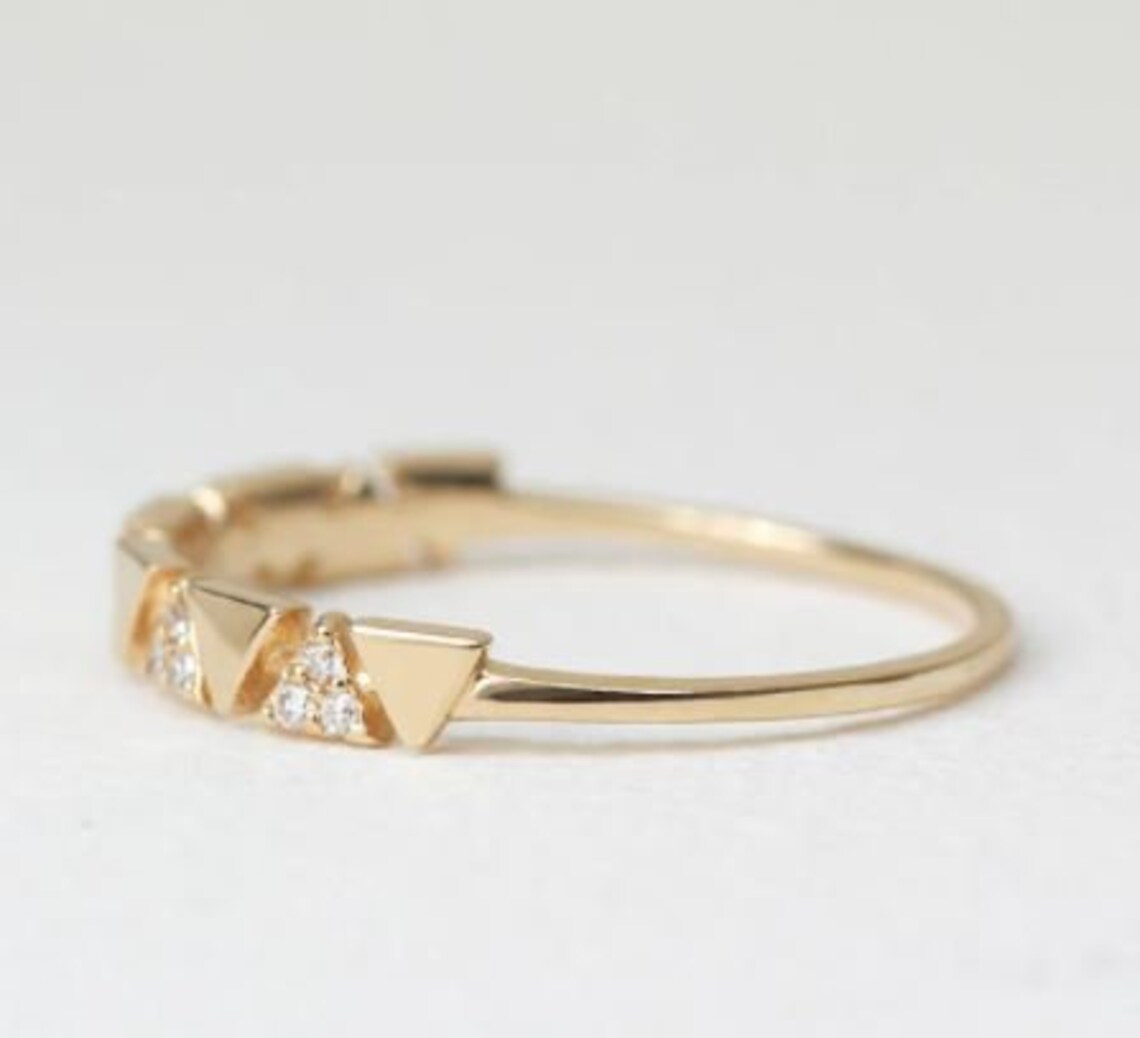 Diamond Wedding Band Alternating Triangle Diamond Wedding Etsy