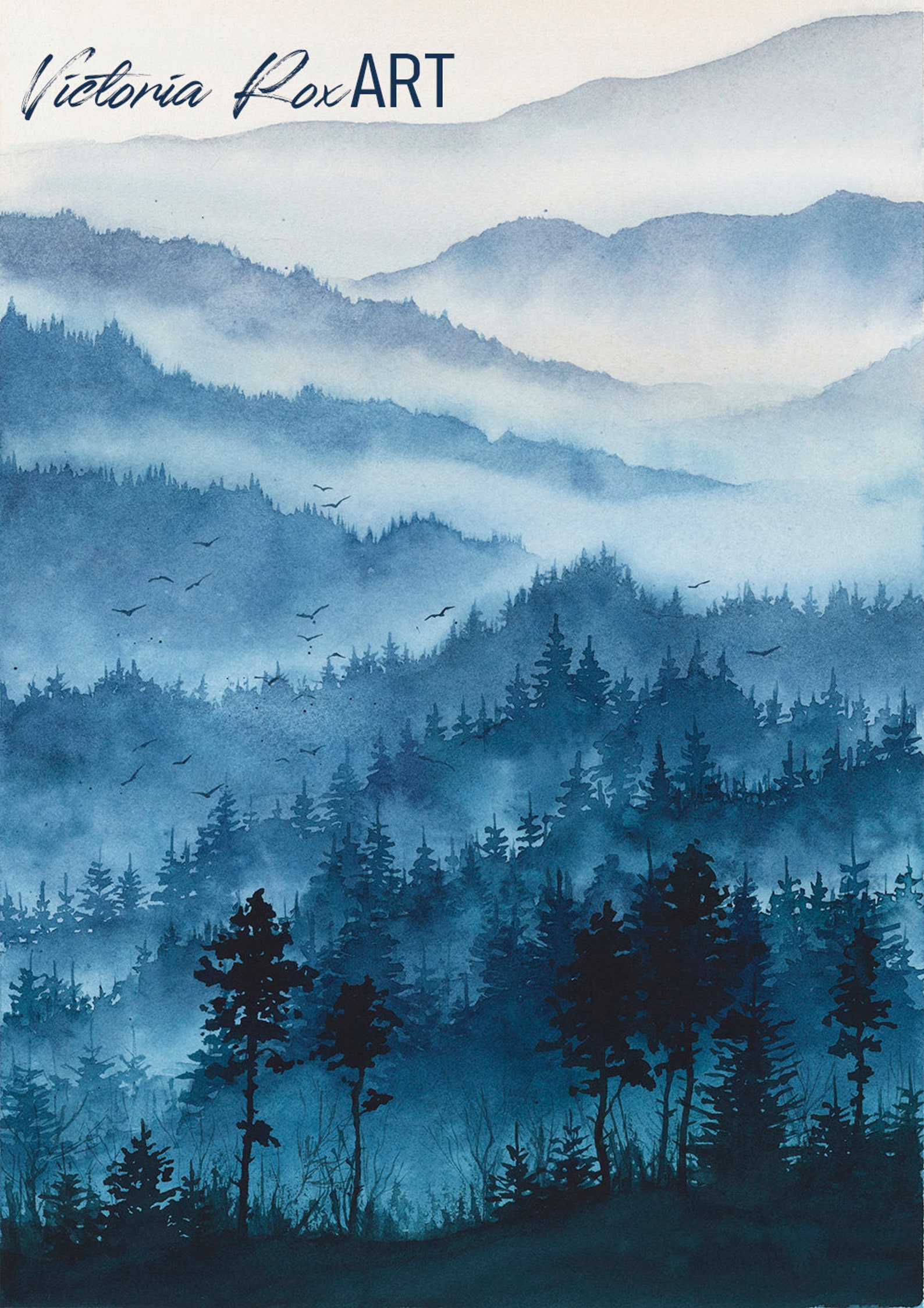 Set De 4 Posters Aquarelle Montagnes Et Forêt - Déco Murale Nature | Impression Qualité Pour Salon/Chambre