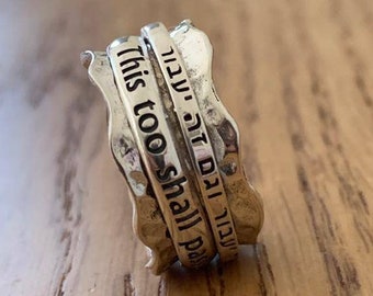 This Too Shall Pass Ring, Hebrew Spinner Ring, Gam Zeh Ya'avor Ring, Custom Ring, Silver Judaica Ring, Jewish Wedding Ring, Hammered Ring