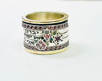 3 Segen Spinner Ring, Shema Israel und Gott segne dich Ring, Kabbalah Schutzring, Judäika Bibel Ring, Boho Ring, 925 Silber Israel Schmuck