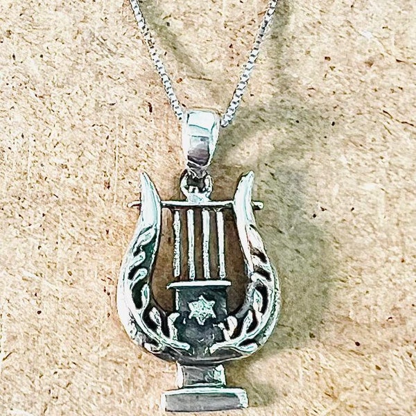 David's Harp Silver Pendant, 925 Sterling Silver Necklace,Kinor David Necklace,Judaica Jewelry,