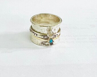 Gott segne dich Spinner Ring, handgemachtes Silber jüdischen Ring, Kabbalah Ring, hebräischen Spinner Ring, Magen David Ring, Israel Schmuck