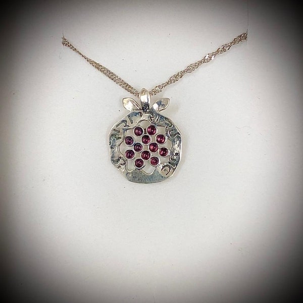 Silver Pomegranate Necklace, Ani le dodi Pendant, Hebrew Engraved Necklace,