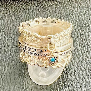 Shema Israel and God Bless You ring, handgemaakte zilveren Joodse ring, Kabbalah ring, Hebreeuwse spinner ring, Magen David ring, Israel Jewelry