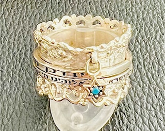 Shema Israel und Gott segne dich Ring, handgemachter silberner jüdischer Ring, Kabbalah Ring, hebräischer Spinner Ring, Magen David Ring, Israel Schmuck