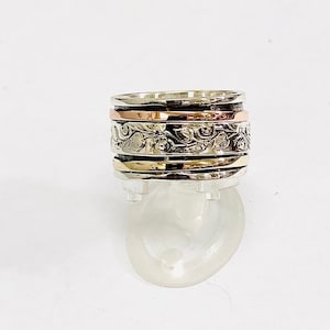 Gold Silber Spinner Ring für Frauen, gehämmert Silber Ring, zweifarbiger Ring, Silber Ring