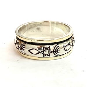 Messianic Ring, David Star Menorah Fish, Christian Ring, Magen David Ring, Star of David Ring, Jewish Spinner Ring, Gold & Silver Ring