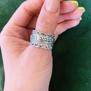 Hebrew Spinner Ring, &quot;Gam Zeh Ya&#39;avor&quot; (This Shell Pass Too), Personalized Ring, Judaica Ring, Jewish Wedding Ring for Women, Crown Ring