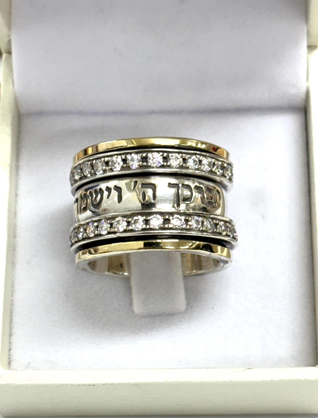 God Bless You Gold and Silver Spinner Ring,white Zircon Spinner Ring ...