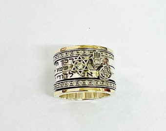 Exclusive 3 Blessing Spinner Ring, Kabbalah Protection Ring, Judaica Bible Ring,  Wide Band Ring, Boho Ring, 925 Silver Israel Jewelry