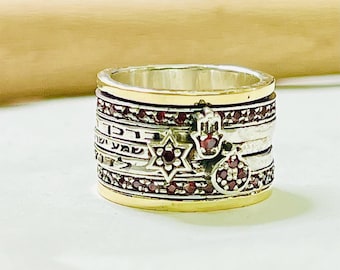 3 Segen Spinner Ring, Shema Israel und Gott segne dich Ring, Kabbalah Schutzring, Judäika Bibel Ring, Boho Ring, 925 Silber Israel Schmuck