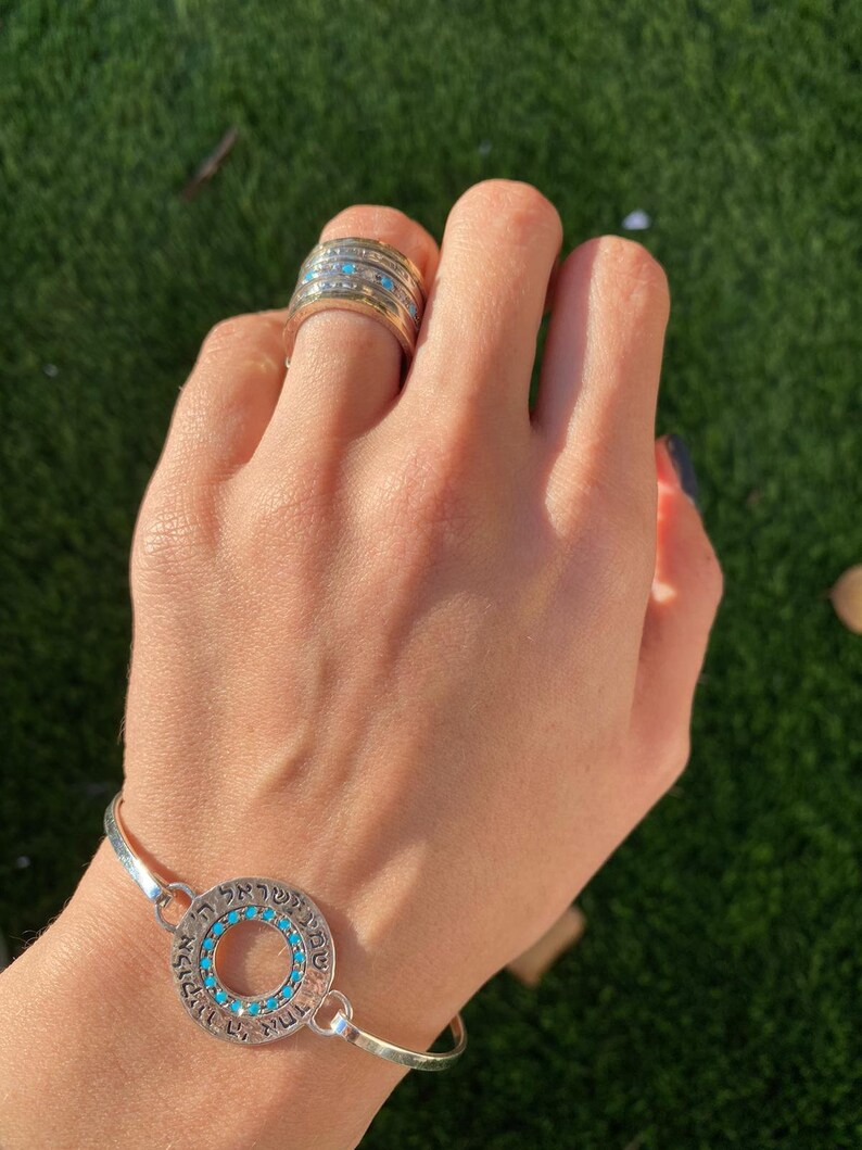 Hebrew Engraved Ring Jewish Ring Turquoise Ring Ani Ledodi Ring God Bless /& I Am My Beloved Ring 9K Gold and Silver Ring Stacking ring