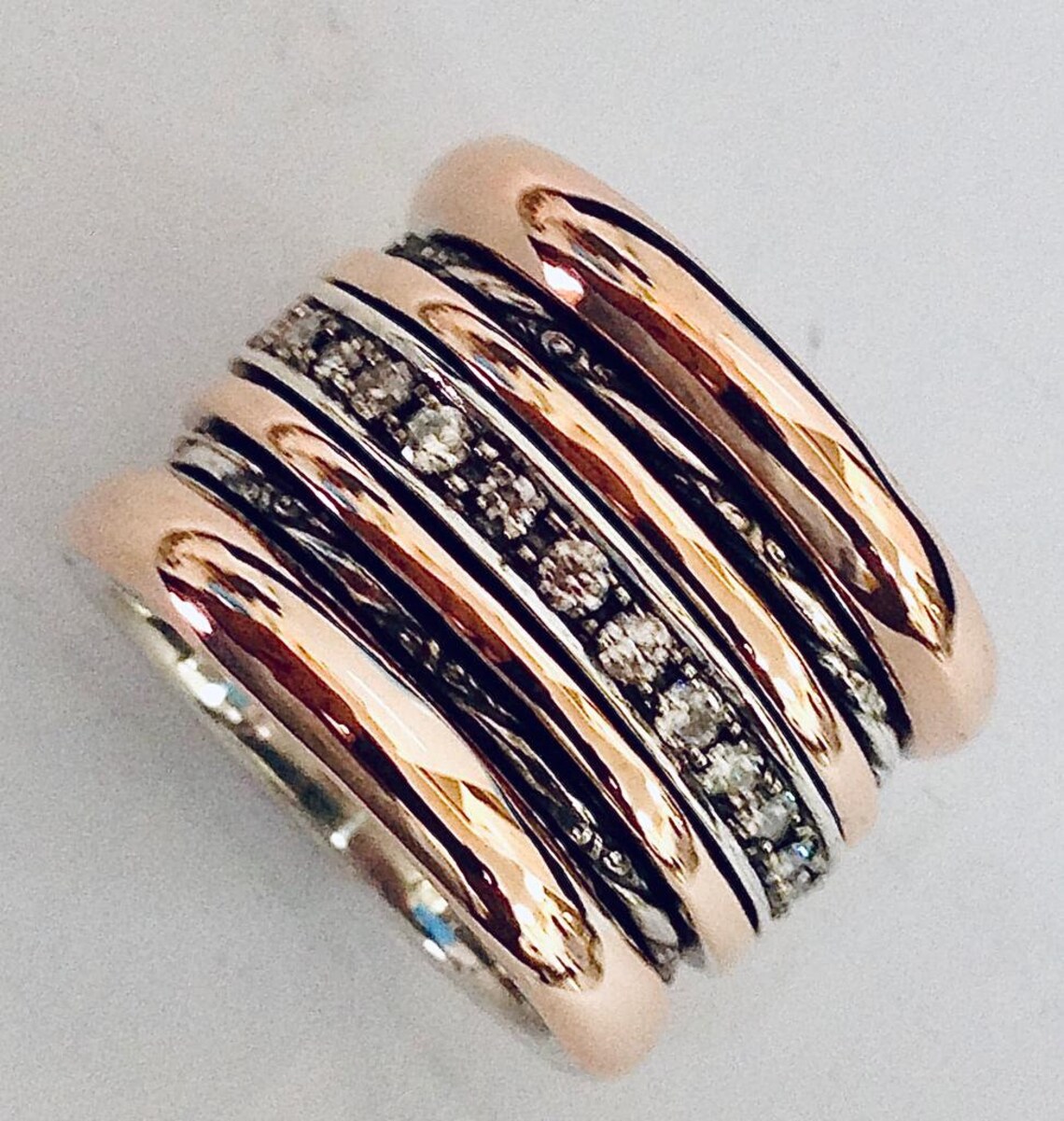 9K Gold Statement Ring, Rose Gold Spinner Ring, Zircon Spinner Ring for ...