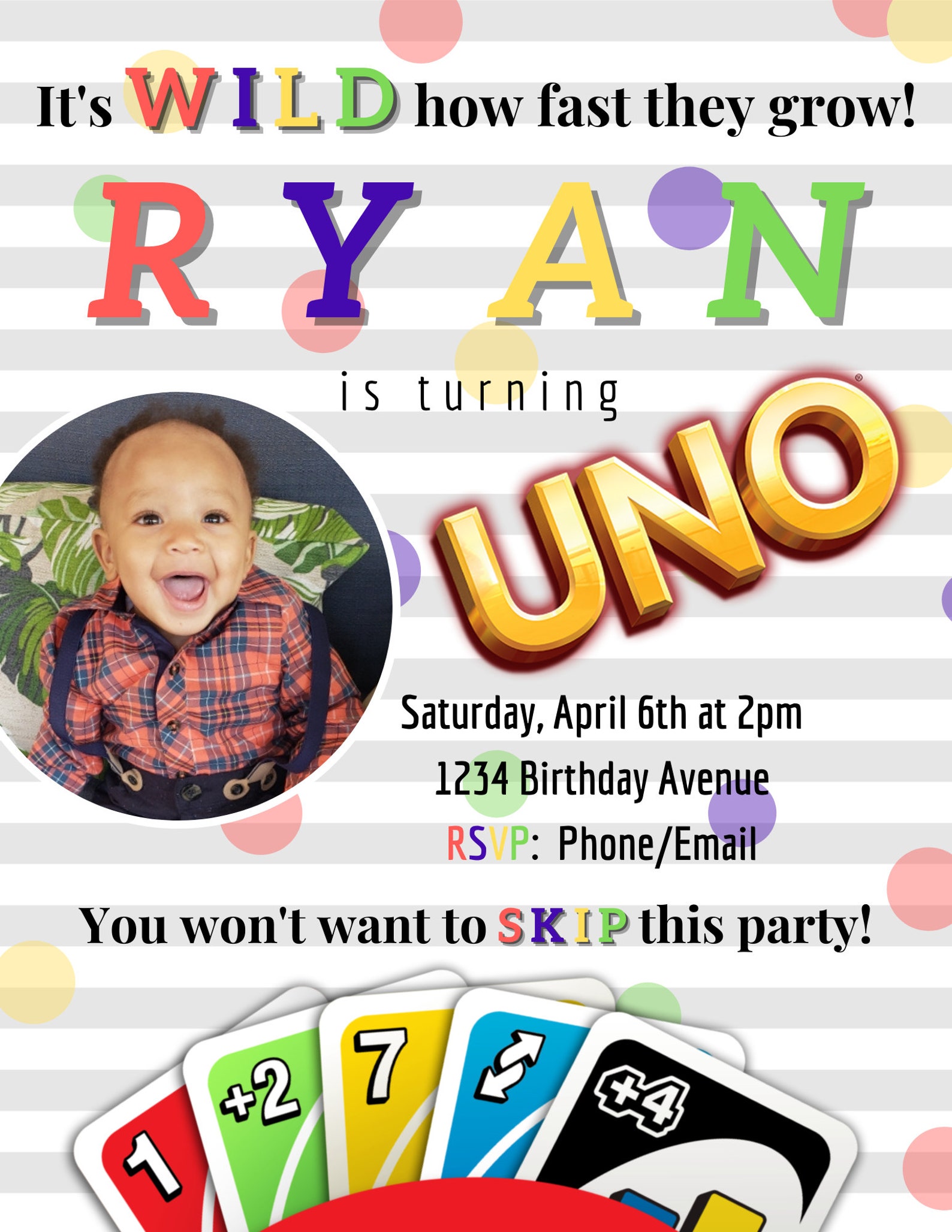 First Birthday Uno Birthday Party Birthday Party Invitation | Etsy