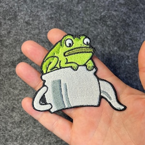 Embroidered patch Over the Garden Wall frog & teapot • George Washington • lucky frog • iron on or sew on • Velcro • autumn • fall • OTGW •