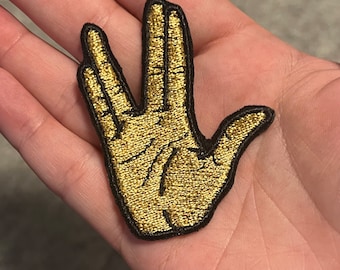 Embroidered Star Trek Patch: Live Long and Prosper, Vulcan Salute - Iron-On/Sew-On