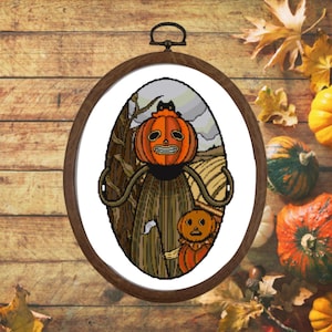 Over the Garden Wall cross stitch pattern, Halloween, pumpkins