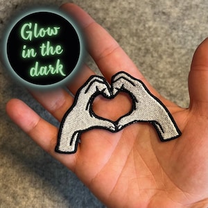 Herz Hände Aufnäher • Liebe • GLOW in the dark • Bügelbild • Aufnäher