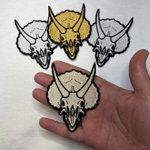 Embroidered Triceratops Skull Patch: Glow in the Dark Dinosaur Skeleton
