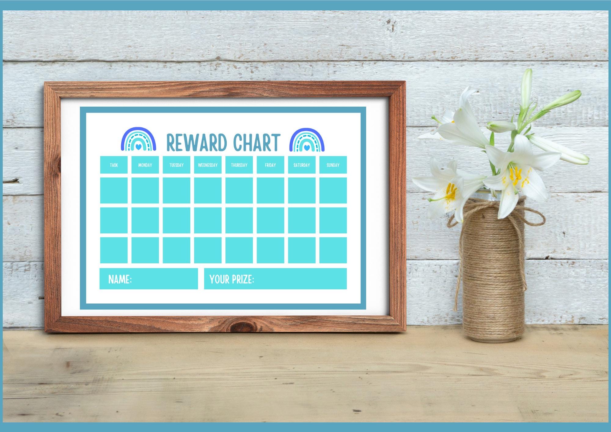 Printable Kids Reward Chart - Digital Download in Blue & Pink, Behavior ...