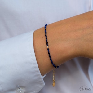 Pulseira de lápis-lazúli com contas banhadas a ouro 14k, pulseira de pedra terapêutica, pulseira de lápis-lazúli, pulseira personalizada