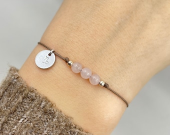 Pulsera de piedras preciosas de cuarzo rosa de plata 925, pulsera de deseo, pulsera de amistad, pulsera de perlas, piedra curativa, talismán