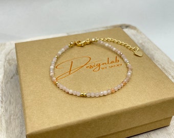 Sonnenstein Edelsteinarmband mit 18k vergoldeten Perlen, Heilstein Armband, Sonnenstein Armband, personalisiertes Armband