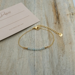Aquamarine gemstone bracelet with gold plated chain, healing stone bracelet, aquamarine bracelet
