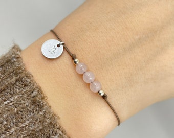 Pulseira de pedra preciosa de quartzo rosa, pulseira de desejos, joias de pedra preciosa, pulseira de pérolas, pedra de cura, talismã