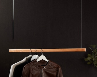 Hanging wardrobe solid wood | wood | hanging clothes rail wood 40 - 120 cm | Oak, Walnut & Maple | Cloakroom Ceiling Rope