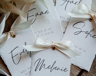 Cotton Paper Bridesmaid Proposal Card | Satin Ribbon, Deckled Edge