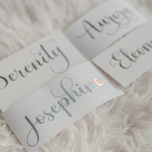 Calcomanía con nombre personalizada, calcomanía con nombre personalizada, calcomanía con nombre personalizada para percha de madera, calcomanía para copa de vino, etiquetas para despensa, calcomanía para caja de regalo de dama de honor